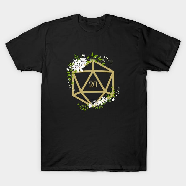 D20 Dice Flowers Tabletop RPG T-Shirt by dungeonarmory